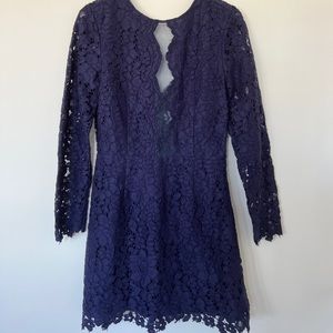 Blue Lace Dress with Mesh Detail